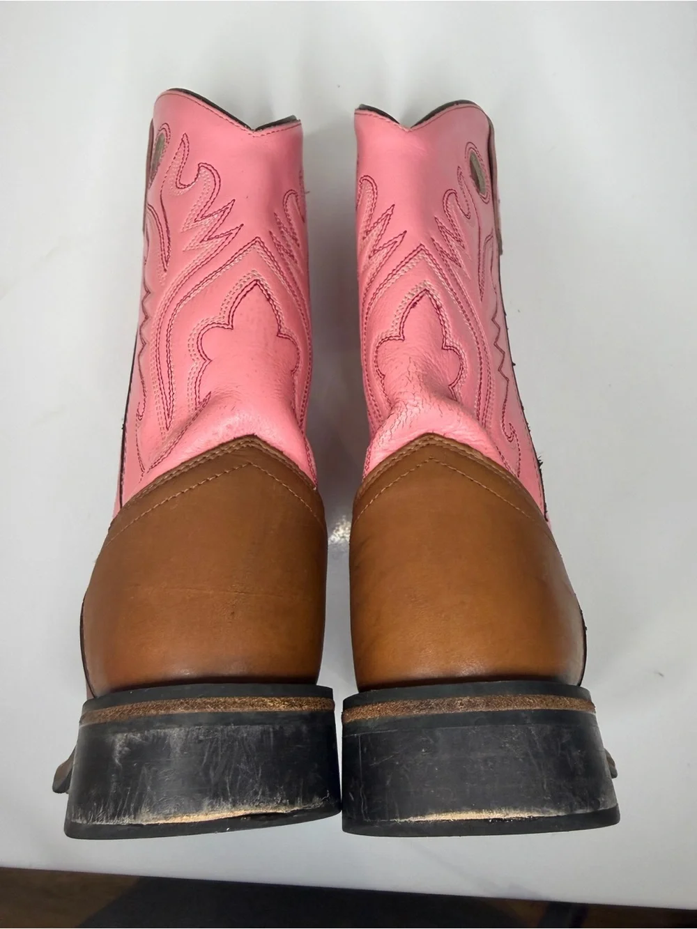 Shyanne Girls Western Cowboy Boots Pink Brown Square Toe Leather Size 2D